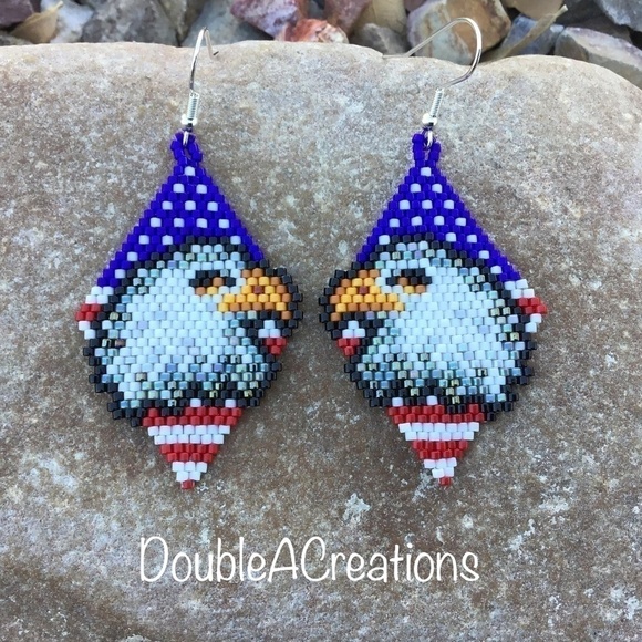 DoubleACreations Jewelry - Patriotic Eagle Beaded Earrings, New, Handmade By Me